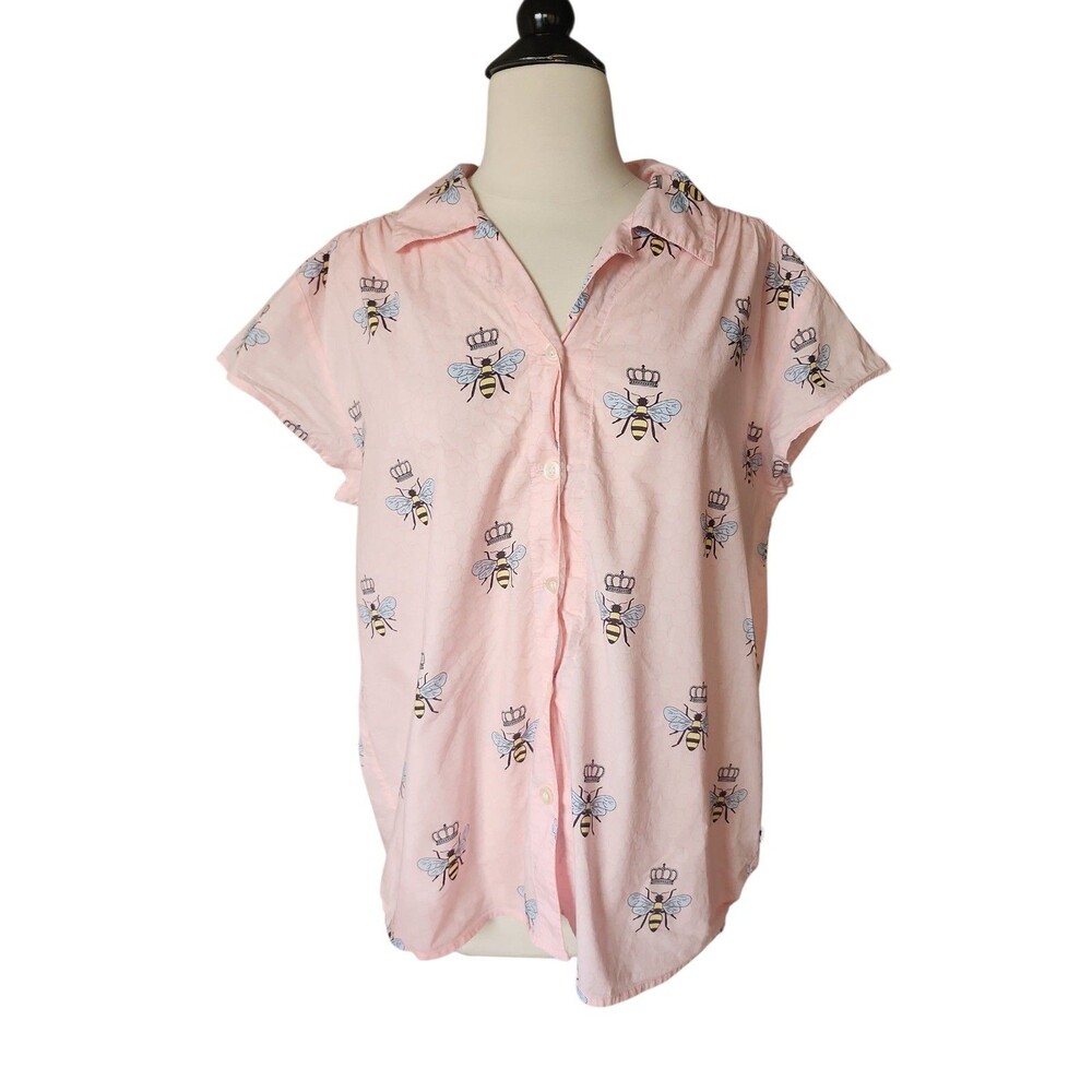 The Cat's Pajamas Queen Bee Top Womens Size XL Pink Novelty Print Loungewear